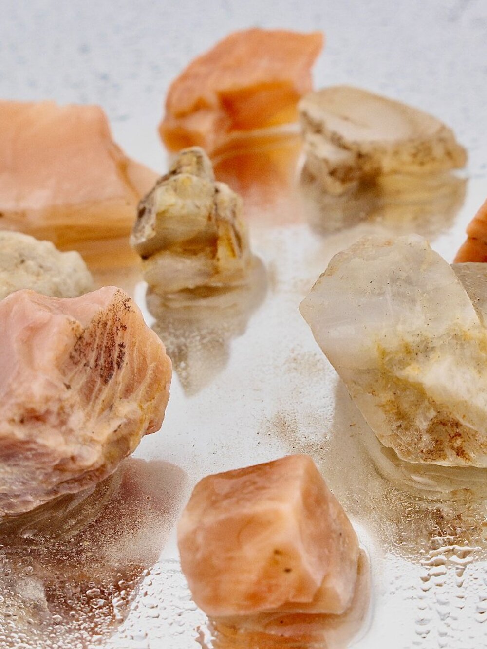 9pc Peach Green Moonstone Flash Raw Rough Stone Crystal Natural Rock Gem 2 oz